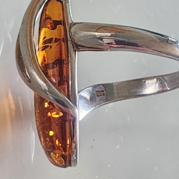 Elegant Sterling Silver Modern Amber Women's Ring Size 6 Vintage Jewelry - Picture 3 of 5